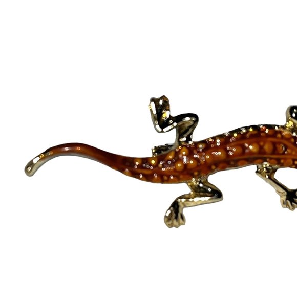 Vintage Pair of Art Deco Gecko Brooches, Hand Painted, Gold Plated - Picture 7 of 8